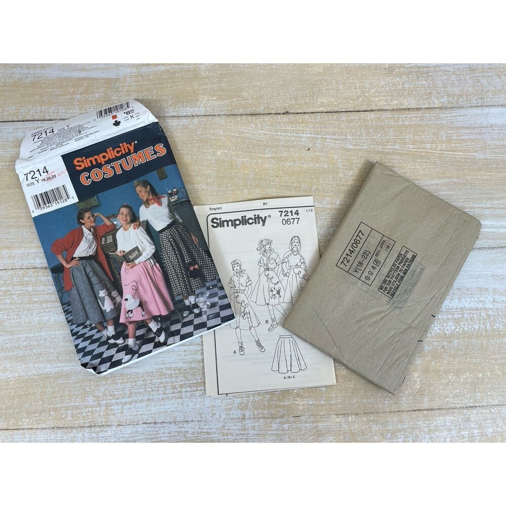 Simplicity 7214 Costume Poodle Skirt Sewing Pattern Adult Y 18-22 Uncut